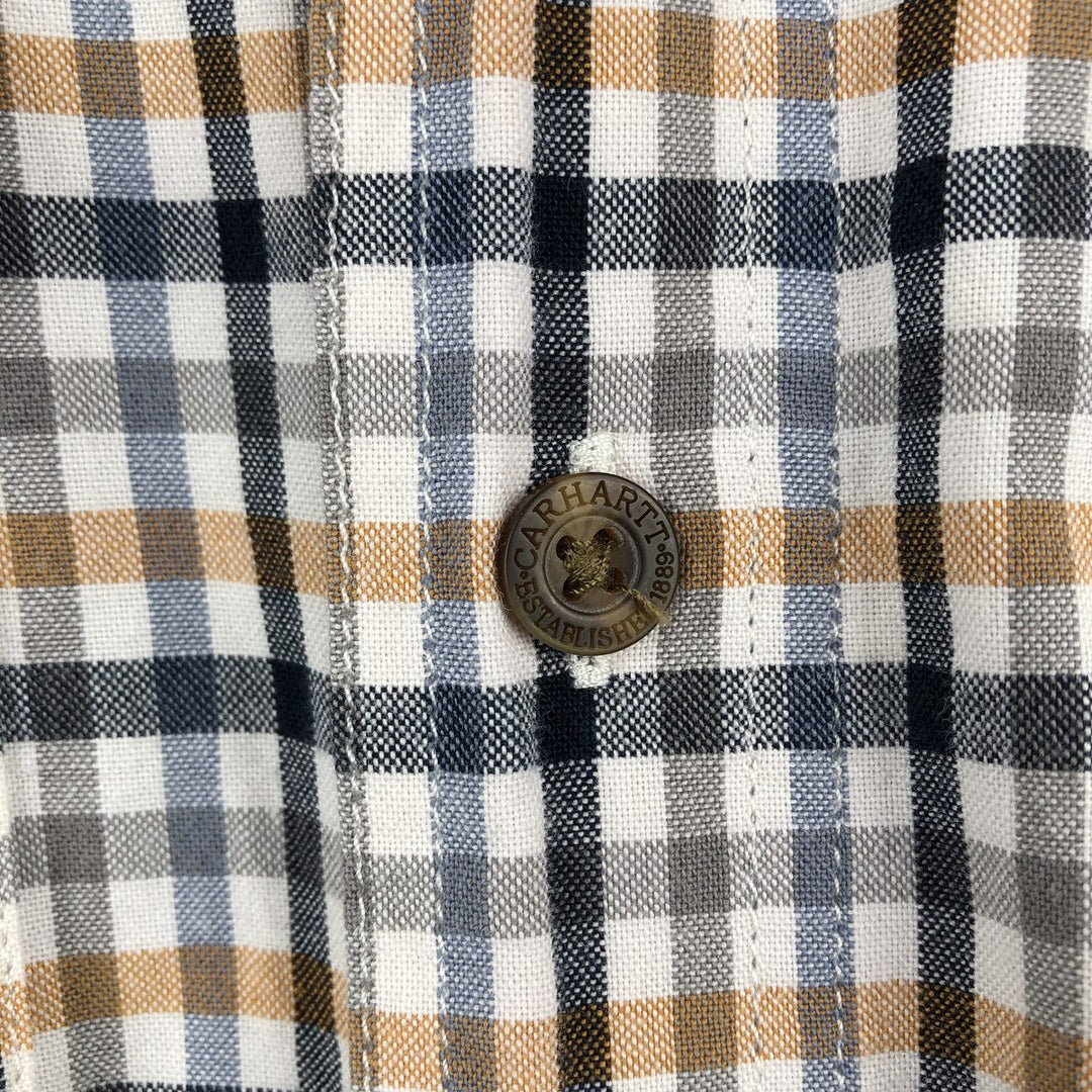 Carhartt Relaxed Fit Check Pattern Button-Down Gingham Check Short-Sleeve Work Shirt (Men's Size M) cotton navy blue type Vintage Second Hand