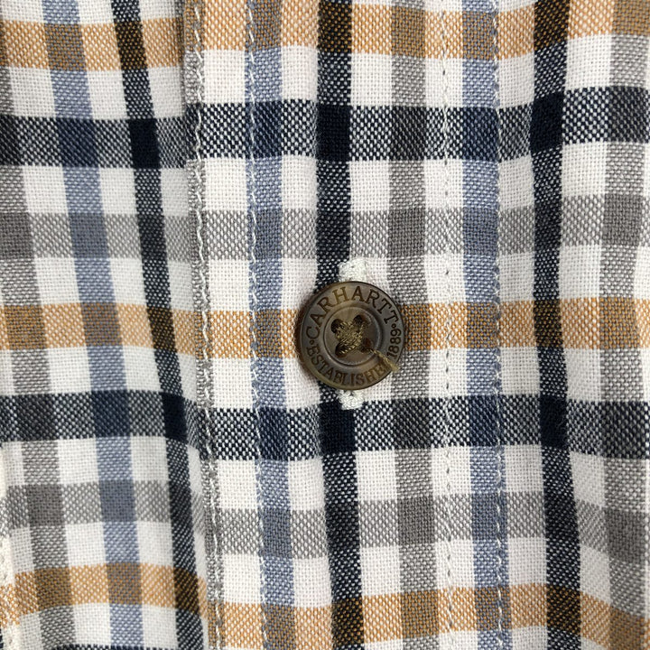 Carhartt Relaxed Fit Check Pattern Button-Down Gingham Check Short-Sleeve Work Shirt (Men's Size M) cotton navy blue type Vintage Second Hand