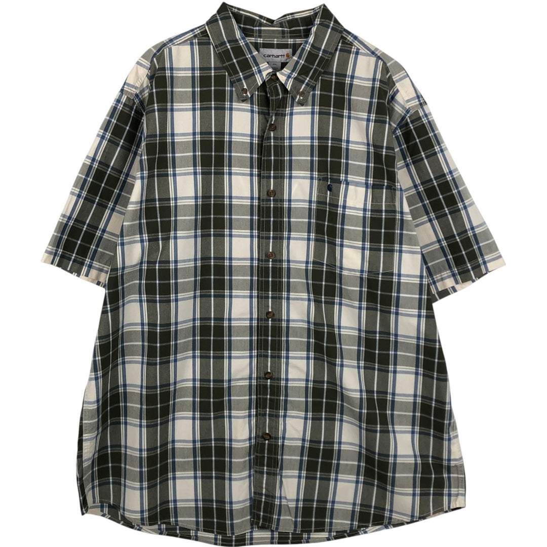 Carhartt Check Pattern Button-down Short Sleeve Work Shirt, Men's XXL cotton Khaki type Vintage Second Hand