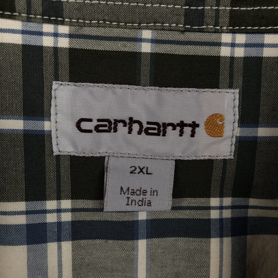 Carhartt Check Pattern Button-down Short Sleeve Work Shirt, Men's XXL cotton Khaki type Vintage Second Hand