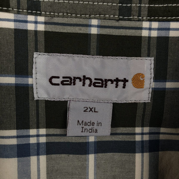 Carhartt Check Pattern Button-down Short Sleeve Work Shirt, Men's XXL cotton Khaki type Vintage Second Hand