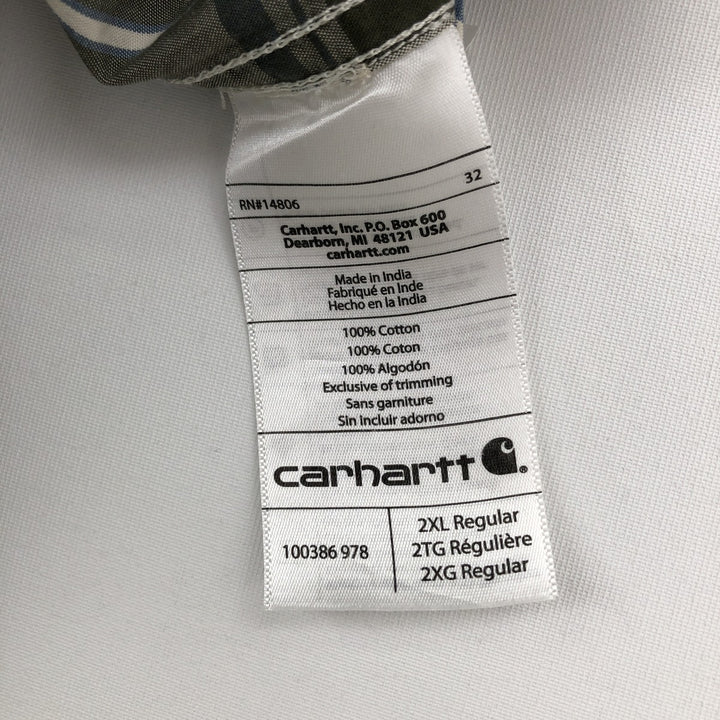 Carhartt Check Pattern Button-down Short Sleeve Work Shirt, Men's XXL cotton Khaki type Vintage Second Hand