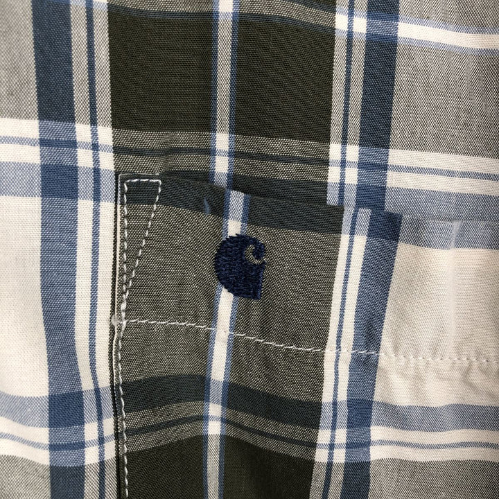 Carhartt Check Pattern Button-down Short Sleeve Work Shirt, Men's XXL cotton Khaki type Vintage Second Hand