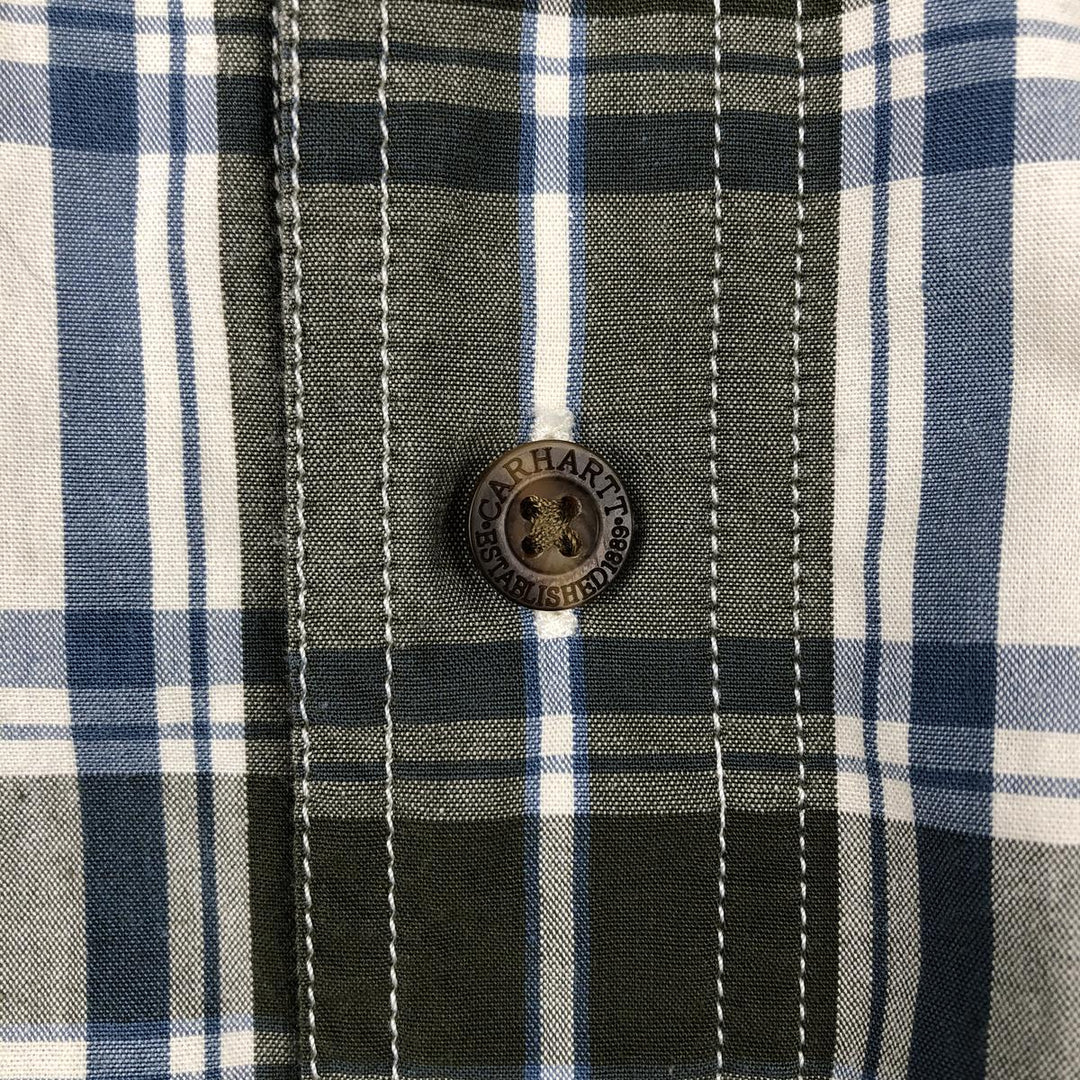 Carhartt Check Pattern Button-down Short Sleeve Work Shirt, Men's XXL cotton Khaki type Vintage Second Hand