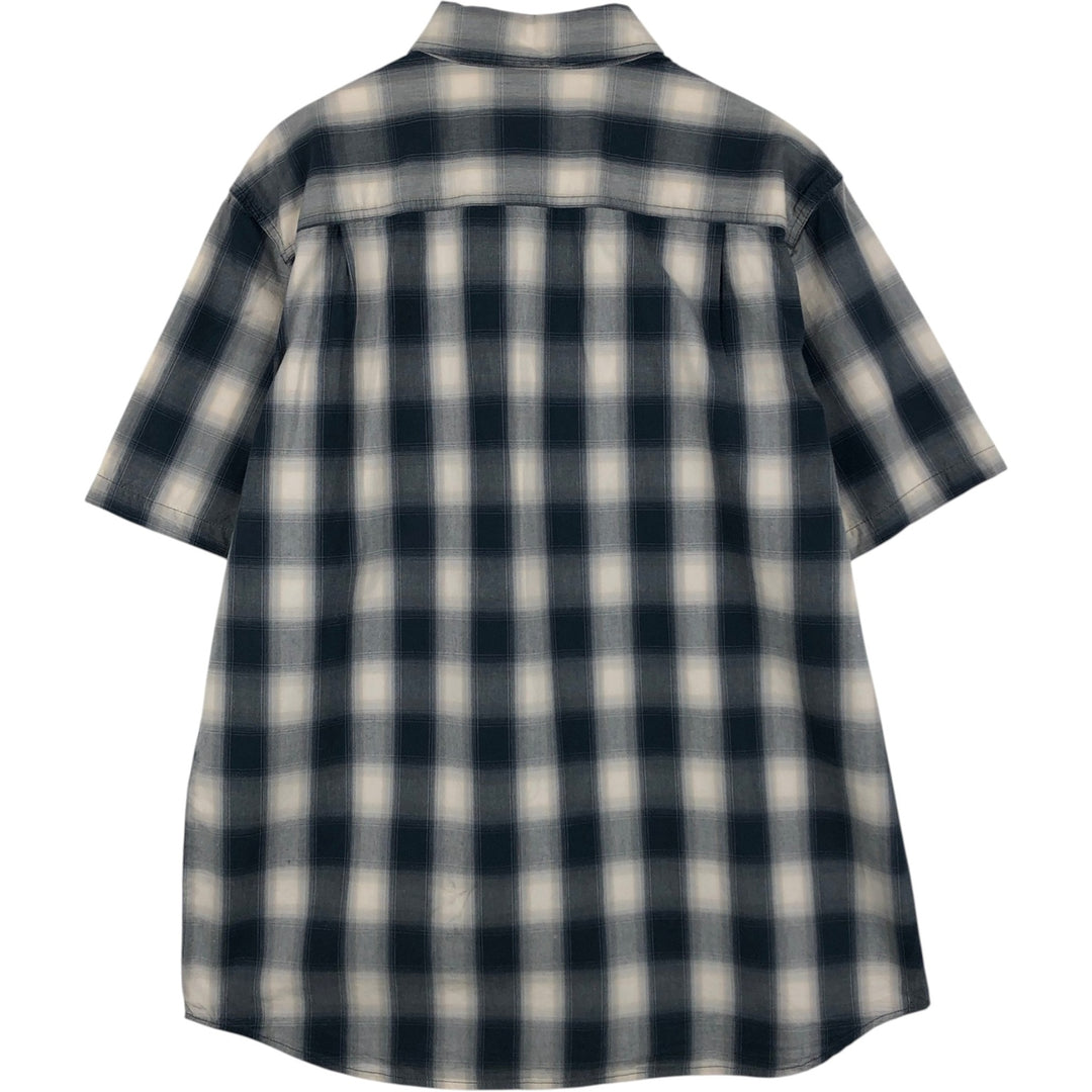 Carhartt Relaxed Fit Ombre Check Button-Down Short Sleeve Work Shirt, Men's Size L cotton navy blue type Vintage Second Hand