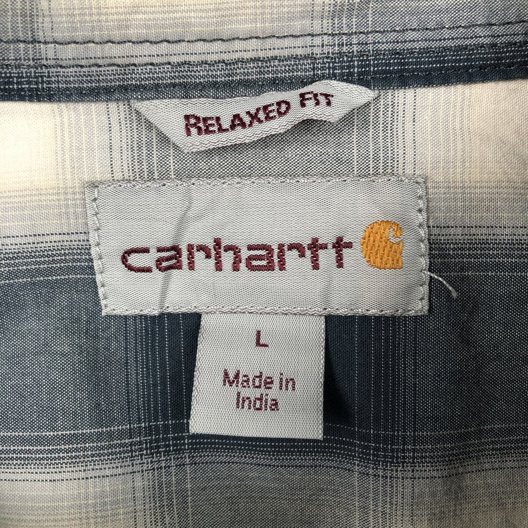 Carhartt Relaxed Fit Ombre Check Button-Down Short Sleeve Work Shirt, Men's Size L cotton navy blue type Vintage Second Hand
