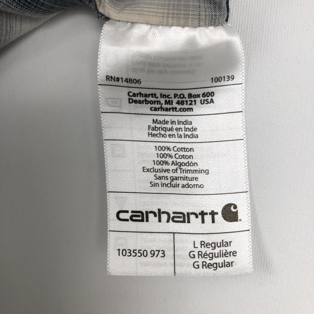 Carhartt Relaxed Fit Ombre Check Button-Down Short Sleeve Work Shirt, Men's Size L cotton navy blue type Vintage Second Hand