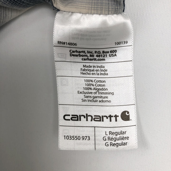 Carhartt Relaxed Fit Ombre Check Button-Down Short Sleeve Work Shirt, Men's Size L cotton navy blue type Vintage Second Hand