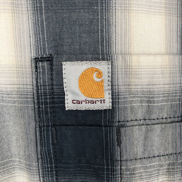 Carhartt Relaxed Fit Ombre Check Button-Down Short Sleeve Work Shirt, Men's Size L cotton navy blue type Vintage Second Hand