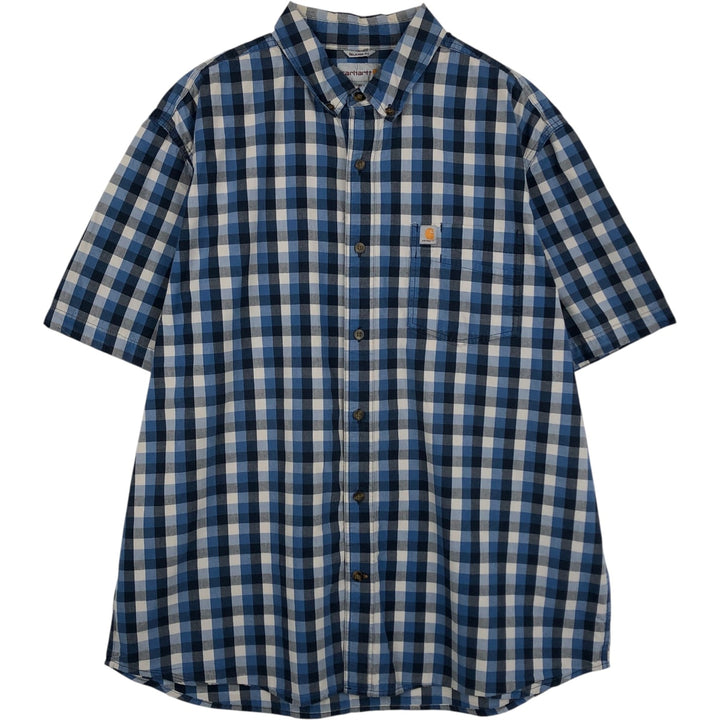 Carhartt RELAXED FIT Check Pattern Button-down Short Sleeve Work Shirt, Men's XL cotton blue type Vintage Second Hand