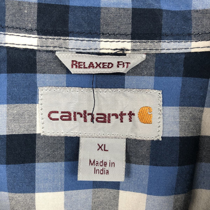 Carhartt RELAXED FIT Check Pattern Button-down Short Sleeve Work Shirt, Men's XL cotton blue type Vintage Second Hand