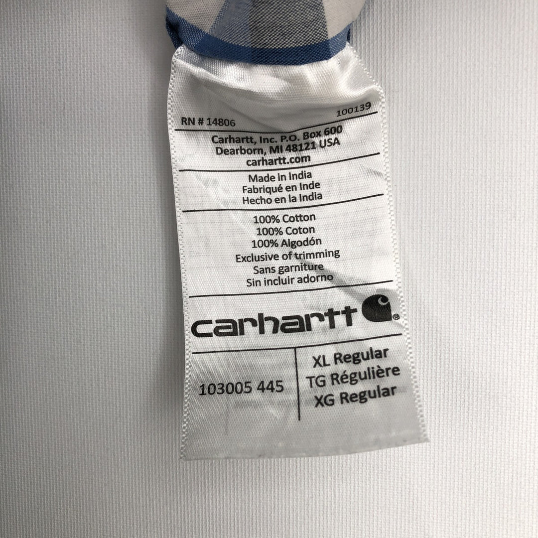 Carhartt RELAXED FIT Check Pattern Button-down Short Sleeve Work Shirt, Men's XL cotton blue type Vintage Second Hand