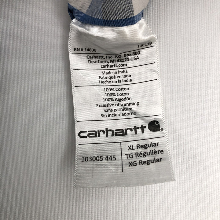 Carhartt RELAXED FIT Check Pattern Button-down Short Sleeve Work Shirt, Men's XL cotton blue type Vintage Second Hand