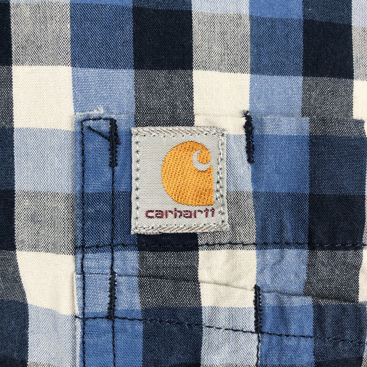 Carhartt RELAXED FIT Check Pattern Button-down Short Sleeve Work Shirt, Men's XL cotton blue type Vintage Second Hand