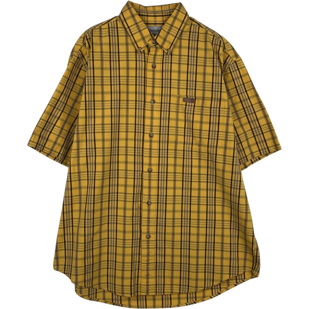 Carhartt Check Pattern Button-down Short Sleeve Work Shirt, Men's Size L cotton yellow type Vintage Second Hand