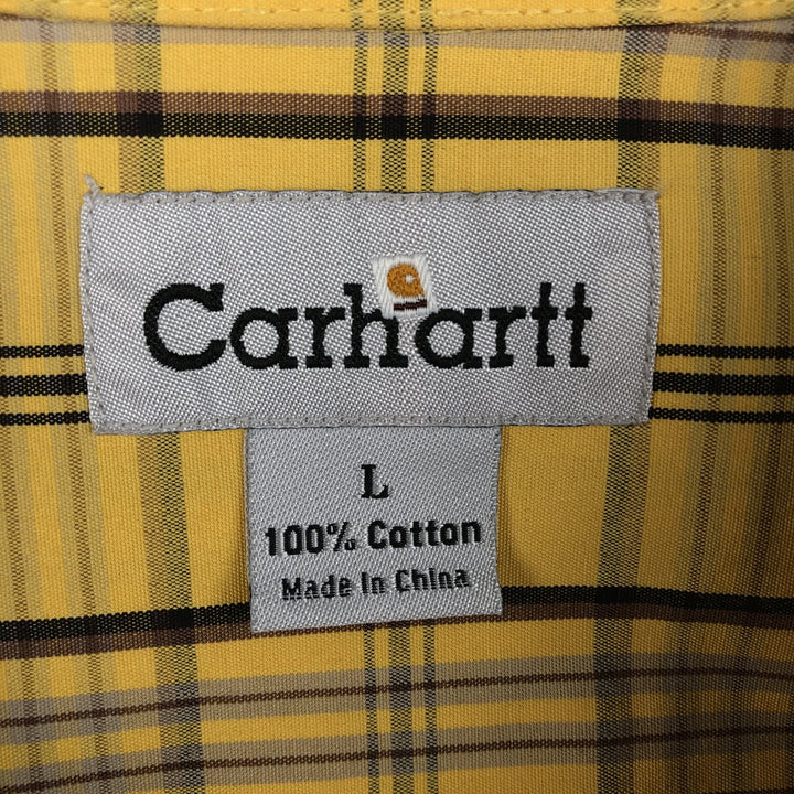 Carhartt Check Pattern Button-down Short Sleeve Work Shirt, Men's Size L cotton yellow type Vintage Second Hand