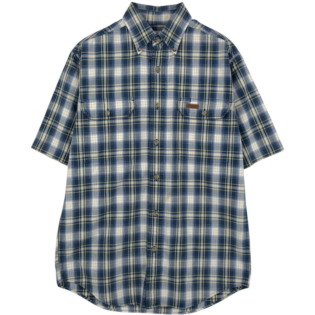 Carhartt Check Pattern Button-Down Short-Sleeve Work Shirt, Men's Size S (approx.) cotton navy blue type Vintage Second Hand