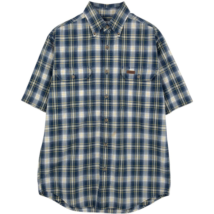 Carhartt Check Pattern Button-Down Short-Sleeve Work Shirt, Men's Size S (approx.) cotton navy blue type Vintage Second Hand