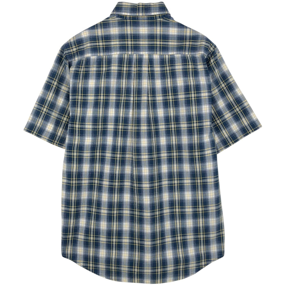 Carhartt Check Pattern Button-Down Short-Sleeve Work Shirt, Men's Size S (approx.) cotton navy blue type Vintage Second Hand