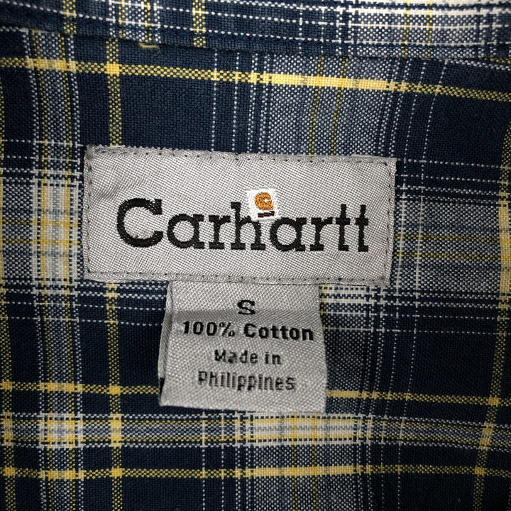 Carhartt Check Pattern Button-Down Short-Sleeve Work Shirt, Men's Size S (approx.) cotton navy blue type Vintage Second Hand