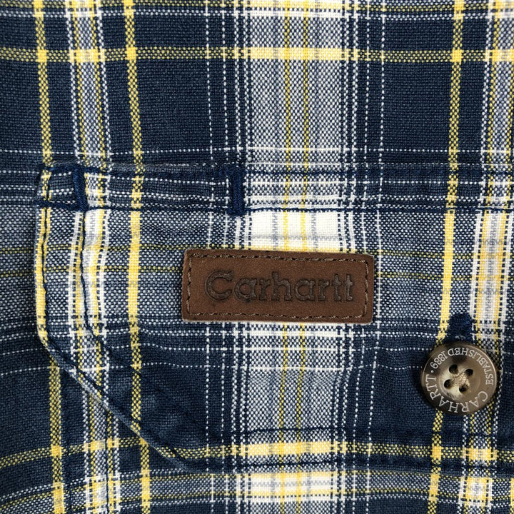 Carhartt Check Pattern Button-Down Short-Sleeve Work Shirt, Men's Size S (approx.) cotton navy blue type Vintage Second Hand