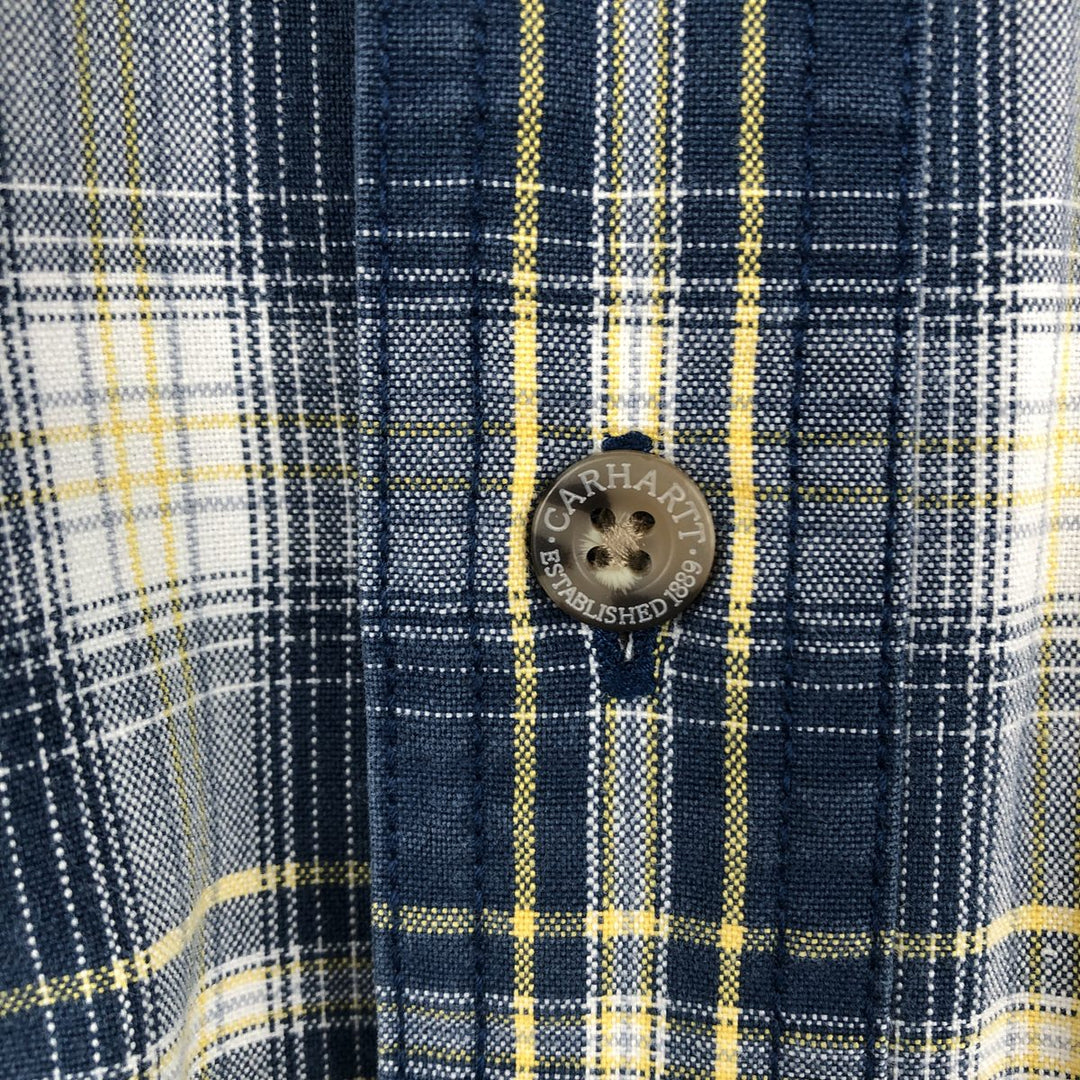 Carhartt Check Pattern Button-Down Short-Sleeve Work Shirt, Men's Size S (approx.) cotton navy blue type Vintage Second Hand