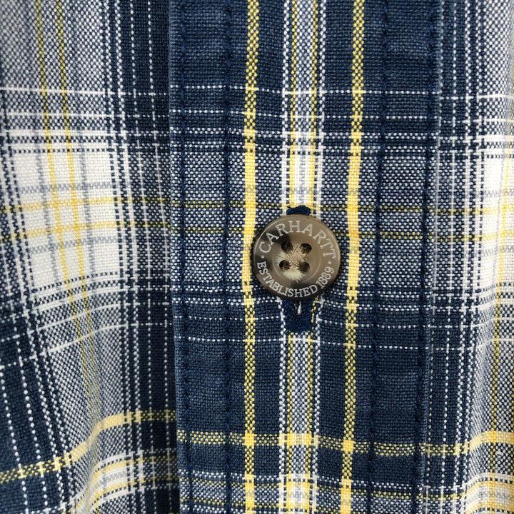 Carhartt Check Pattern Button-Down Short-Sleeve Work Shirt, Men's Size S (approx.) cotton navy blue type Vintage Second Hand