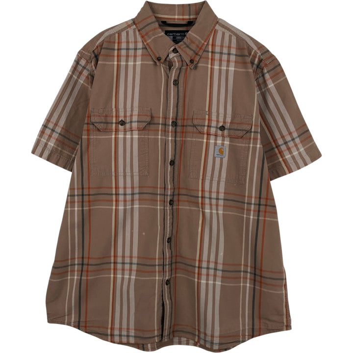 Carhartt Loose Fit Check Pattern Button-down Short Sleeve Work Shirt, Men's Size L cotton cheek Vintage Second Hand