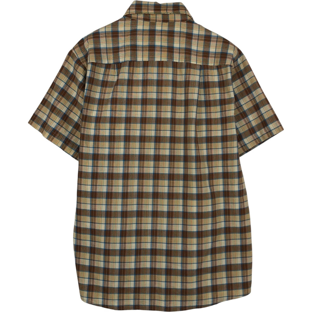 1970'S JCPenney BIG MAC Check Pattern Short-Sleeve Work Shirt, Men's Size M (Equivalent), Vintage polyester brown type Vintage Second Hand