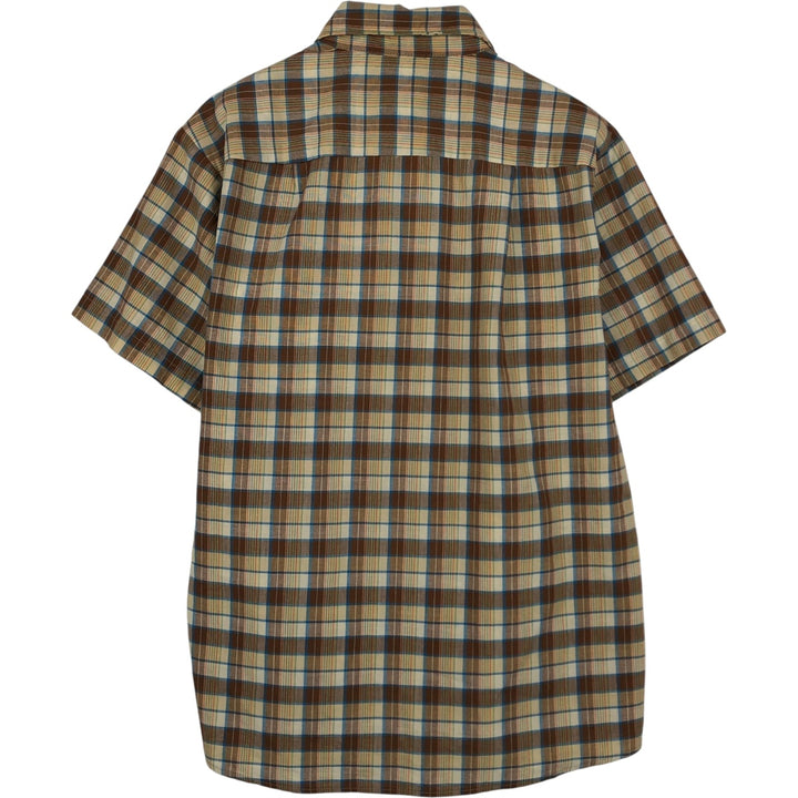 1970'S JCPenney BIG MAC Check Pattern Short-Sleeve Work Shirt, Men's Size M (Equivalent), Vintage polyester brown type Vintage Second Hand