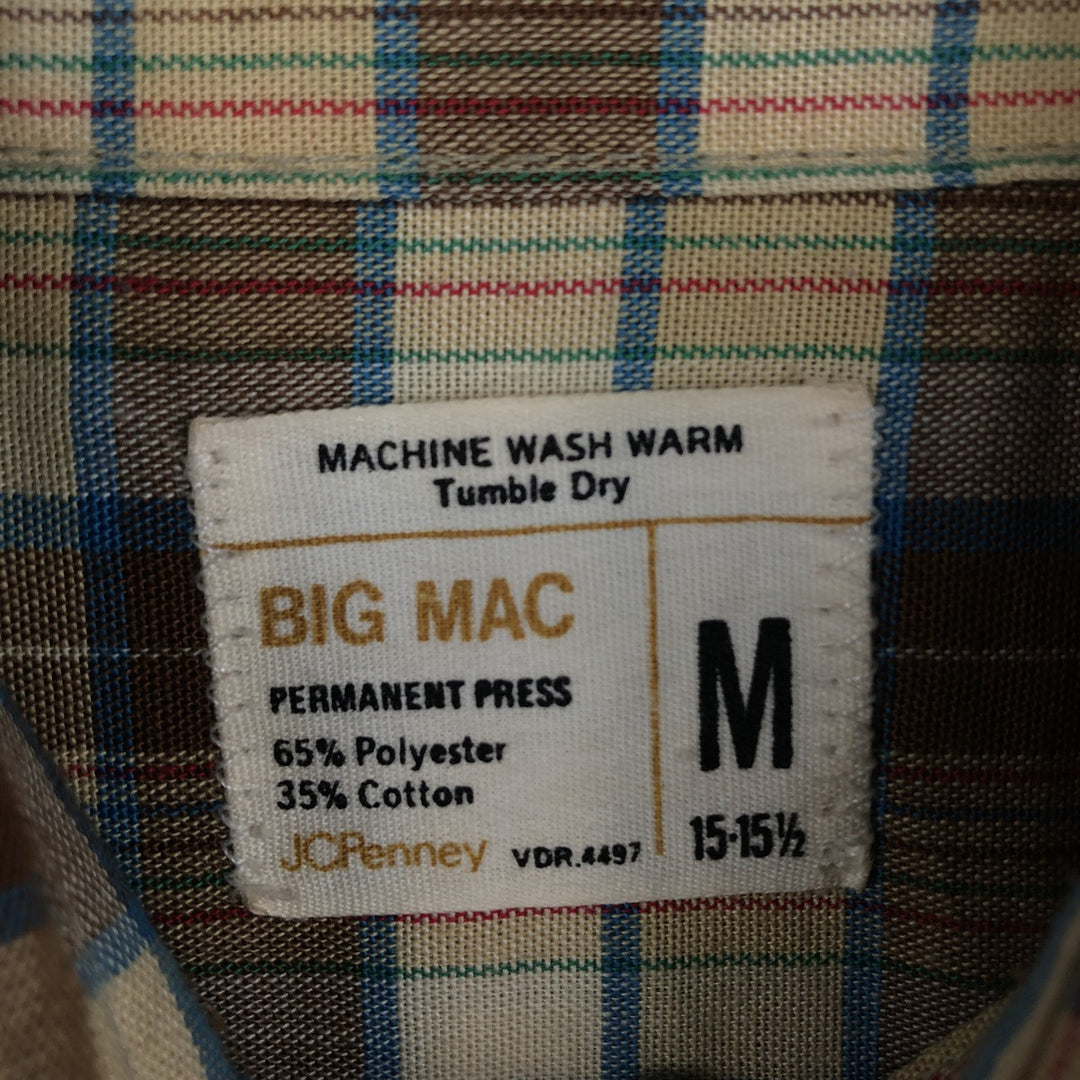 1970'S JCPenney BIG MAC Check Pattern Short-Sleeve Work Shirt, Men's Size M (Equivalent), Vintage polyester brown type Vintage Second Hand