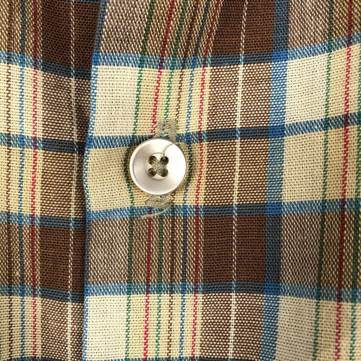 1970'S JCPenney BIG MAC Check Pattern Short-Sleeve Work Shirt, Men's Size M (Equivalent), Vintage polyester brown type Vintage Second Hand