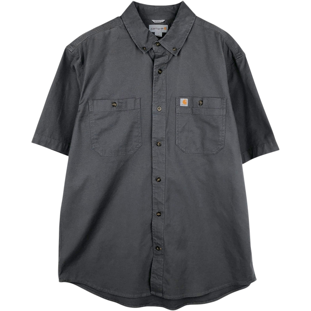 Carhartt Relaxed Fit Button-down Short Sleeve Work Shirt, Men's Size L cotton Charcoal Vintage Second Hand