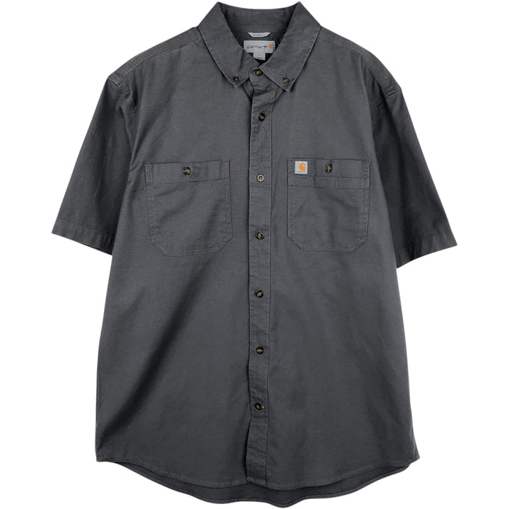 Carhartt Relaxed Fit Button-down Short Sleeve Work Shirt, Men's Size L cotton Charcoal Vintage Second Hand