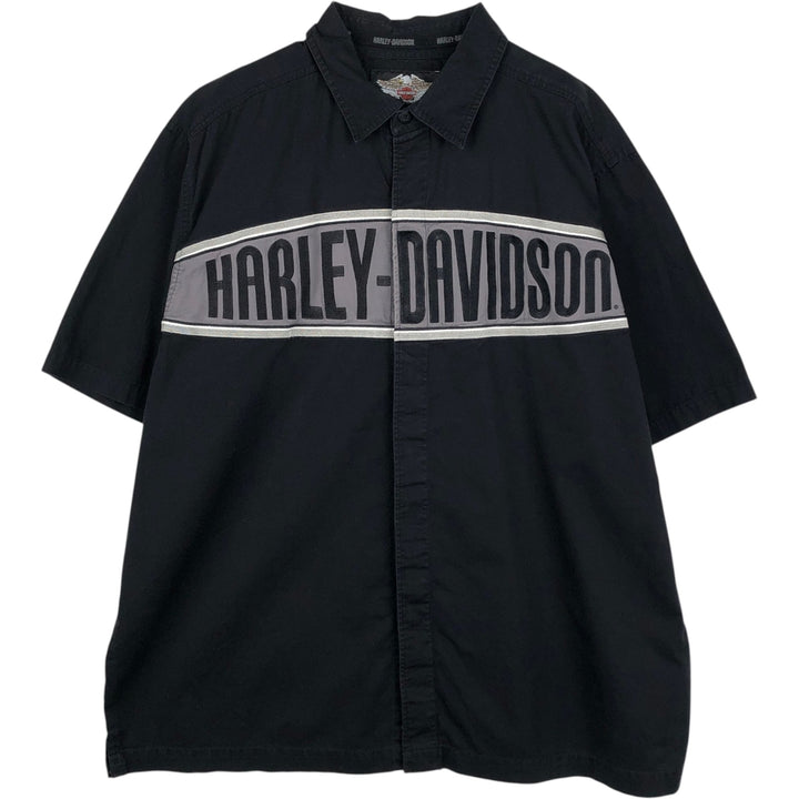 Harley-Davidson Short Sleeve Work Shirt Box Shirt Men's XL cotton black type Vintage Second Hand