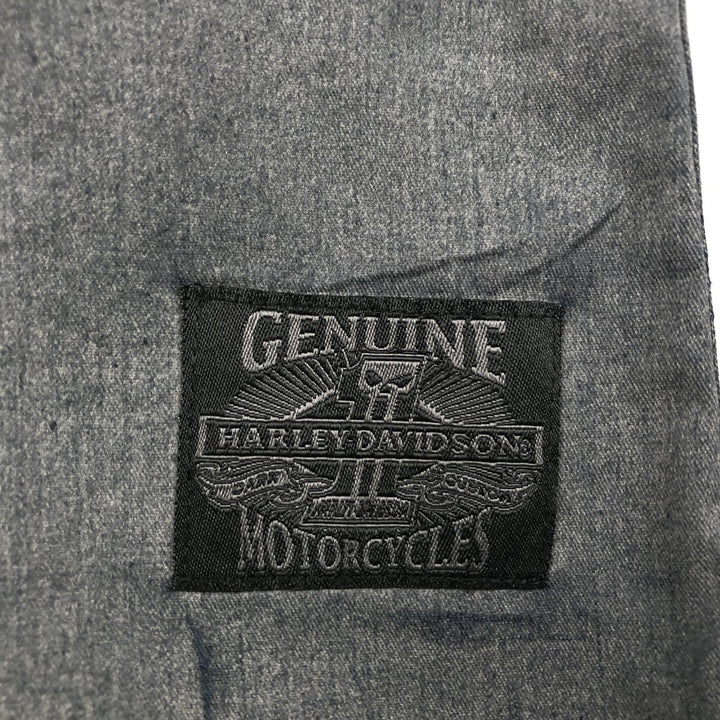 Harley-Davidson Back Logo Hidden Button-Down Short-Sleeve Work Shirt, Men's Size XL (approx.) cotton Charcoal Vintage Second Hand