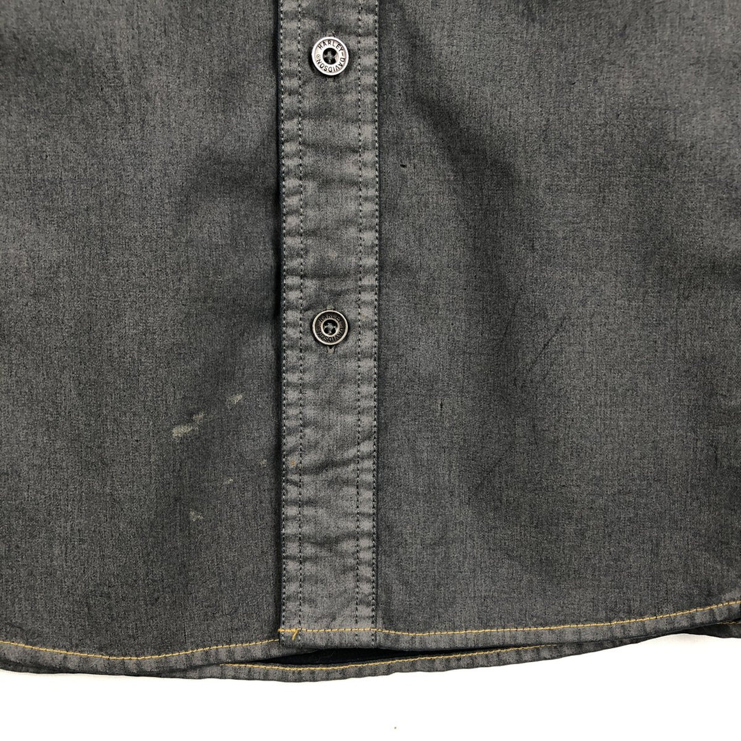 Harley-Davidson Back Logo Hidden Button-Down Short-Sleeve Work Shirt, Men's Size XL (approx.) cotton Charcoal Vintage Second Hand