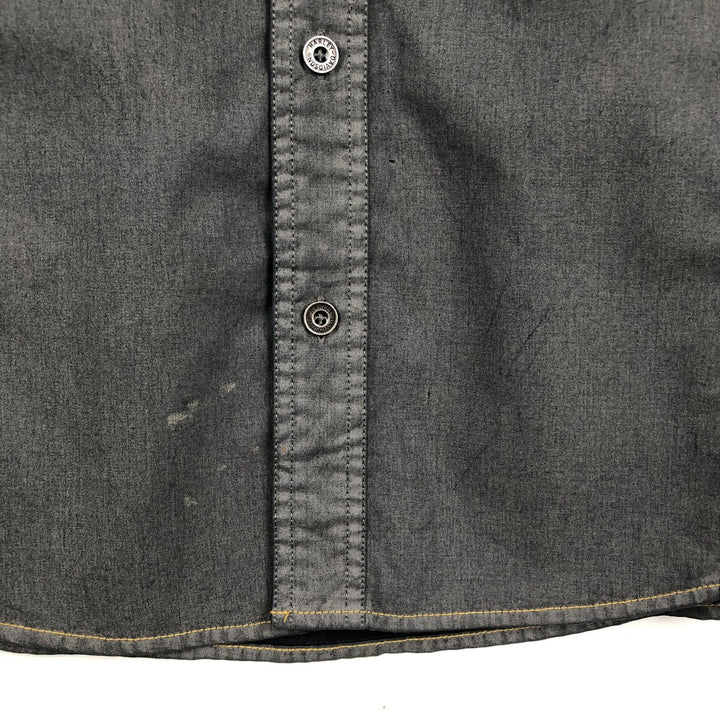 Harley-Davidson Back Logo Hidden Button-Down Short-Sleeve Work Shirt, Men's Size XL (approx.) cotton Charcoal Vintage Second Hand