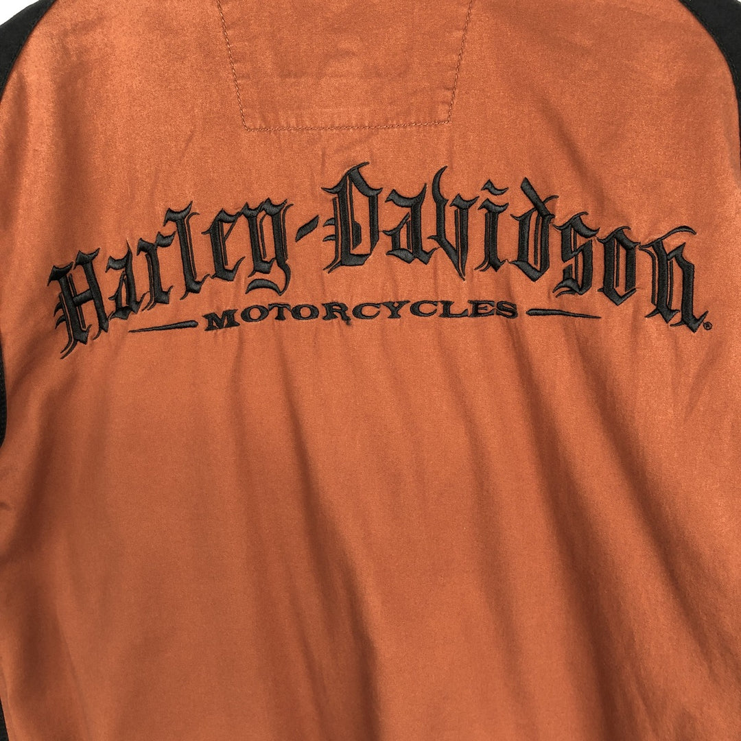 Harley-Davidson back logo hidden button-down open collar skull pattern short-sleeved work shirt box shirt cotton brown type Vintage Second Hand