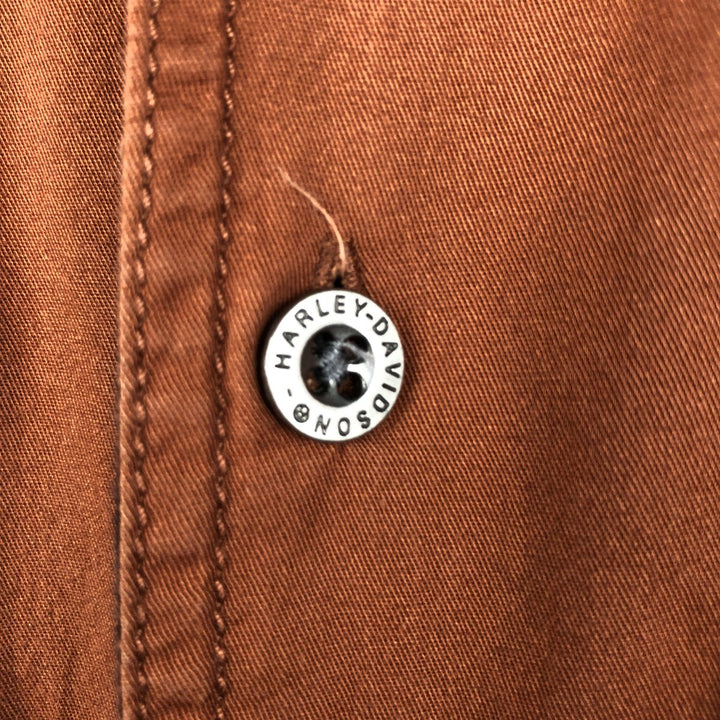 Harley-Davidson back logo hidden button-down open collar skull pattern short-sleeved work shirt box shirt cotton brown type Vintage Second Hand
