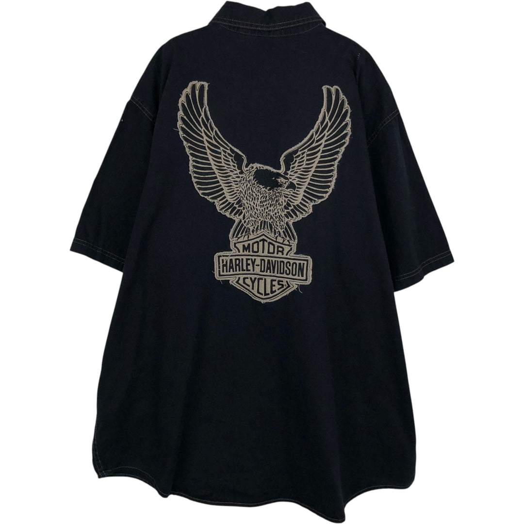 Harley-Davidson Eagle Pattern Short-Sleeve Work Shirt (Men's Size XL) cotton black type Vintage Second Hand
