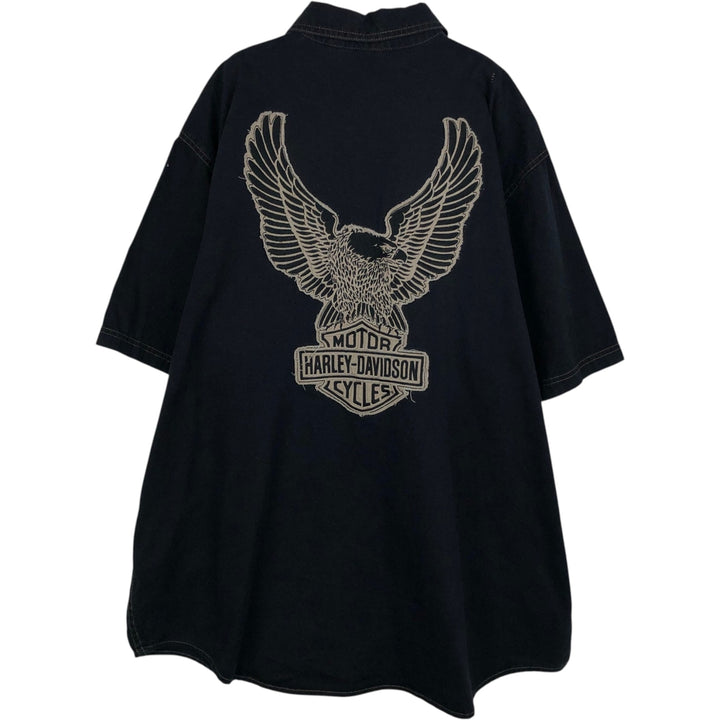 Harley-Davidson Eagle Pattern Short-Sleeve Work Shirt (Men's Size XL) cotton black type Vintage Second Hand
