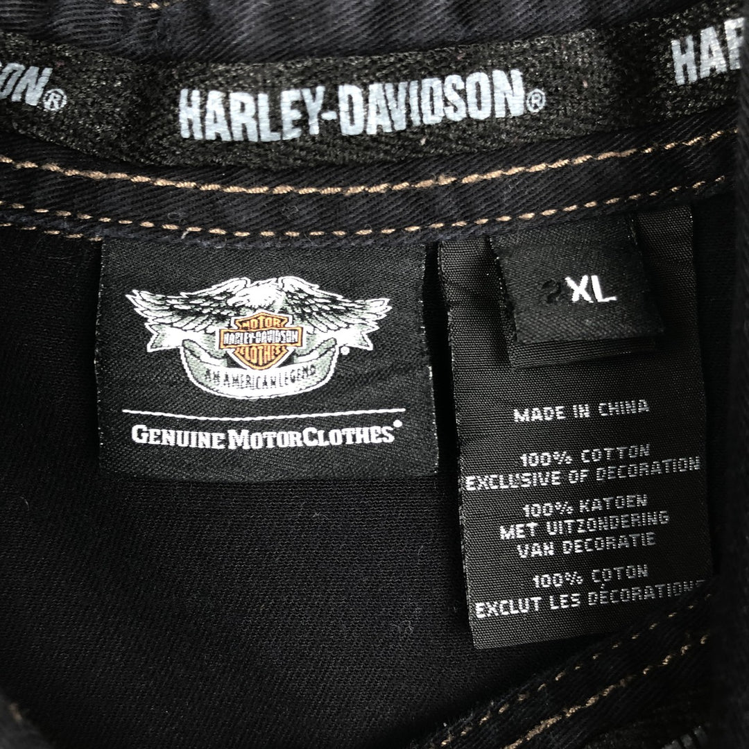 Harley-Davidson Eagle Pattern Short-Sleeve Work Shirt (Men's Size XL) cotton black type Vintage Second Hand