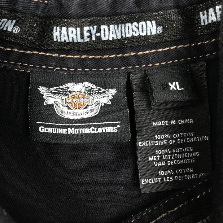 Harley-Davidson Eagle Pattern Short-Sleeve Work Shirt (Men's Size XL) cotton black type Vintage Second Hand