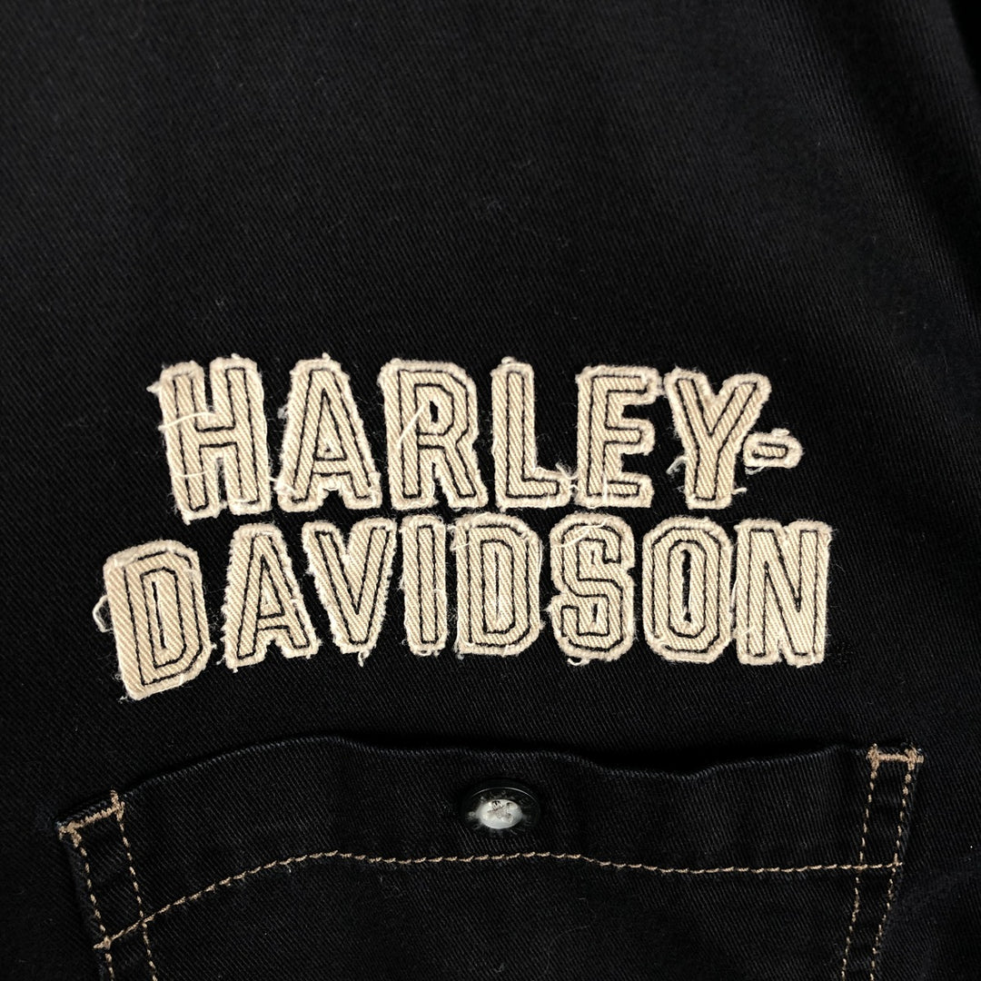 Harley-Davidson Eagle Pattern Short-Sleeve Work Shirt (Men's Size XL) cotton black type Vintage Second Hand