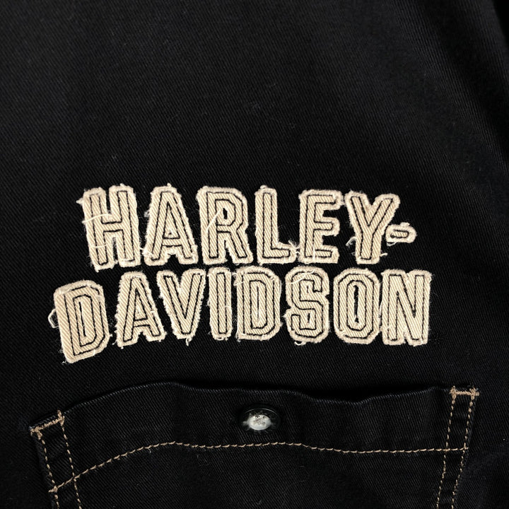 Harley-Davidson Eagle Pattern Short-Sleeve Work Shirt (Men's Size XL) cotton black type Vintage Second Hand