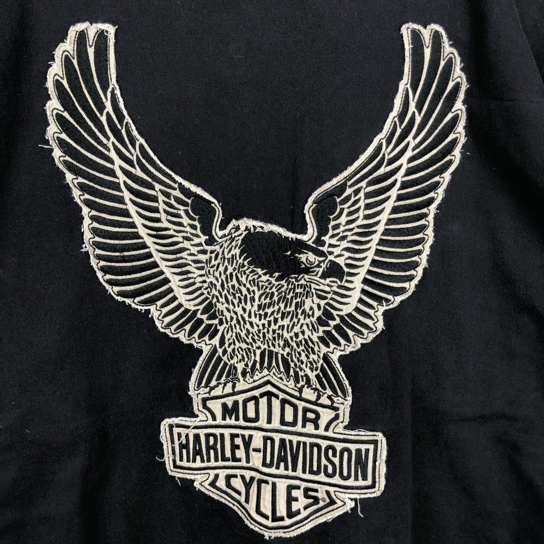 Harley-Davidson Eagle Pattern Short-Sleeve Work Shirt (Men's Size XL) cotton black type Vintage Second Hand