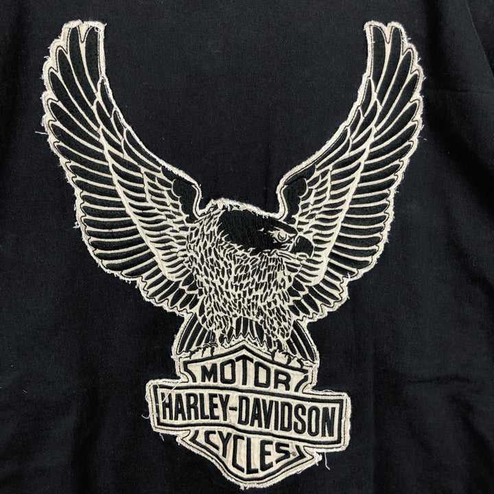 Harley-Davidson Eagle Pattern Short-Sleeve Work Shirt (Men's Size XL) cotton black type Vintage Second Hand