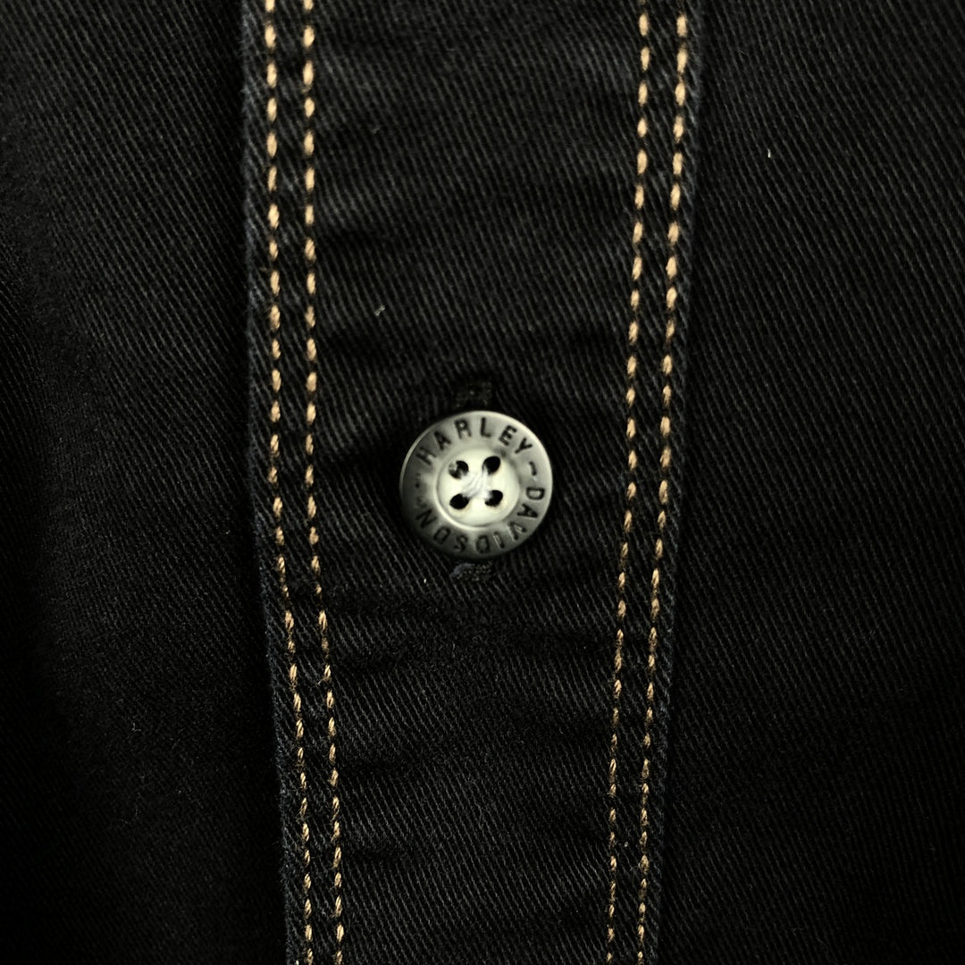 Harley-Davidson Eagle Pattern Short-Sleeve Work Shirt (Men's Size XL) cotton black type Vintage Second Hand