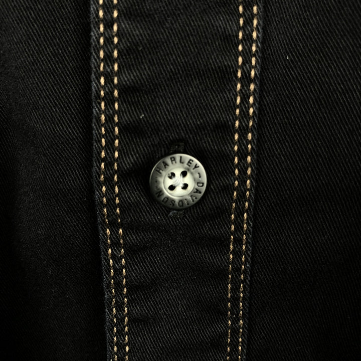 Harley-Davidson Eagle Pattern Short-Sleeve Work Shirt (Men's Size XL) cotton black type Vintage Second Hand